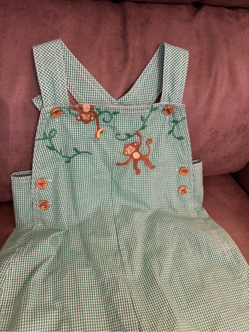 Green Checkered Monkey Overalls for Kids
